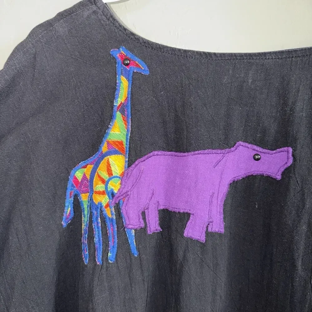 VTG Alfredo’s Wife Woman’s Sz M Appliqué Blouse Whimsical Giraffe Elephant Art - Picture 5 of 7